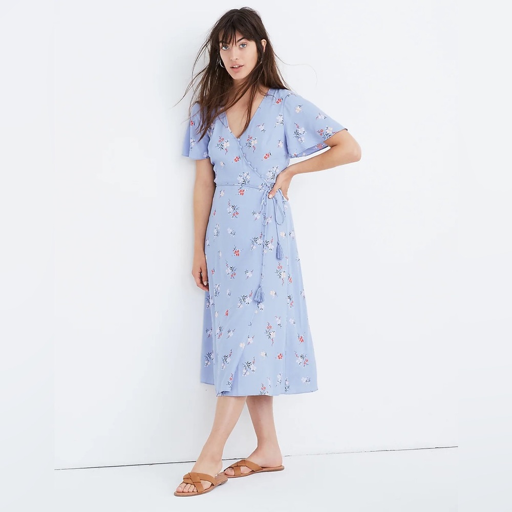 Madewell Light Blue Floral Midi Dress